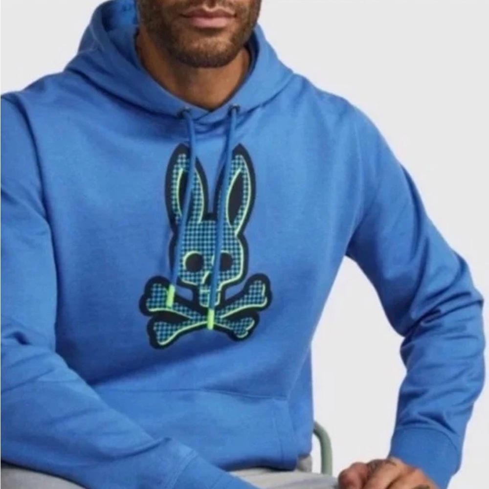 Psycho Bunny Men’s Celestial Blue Popover Hoodie Sweatshirt Logo Size Large 6